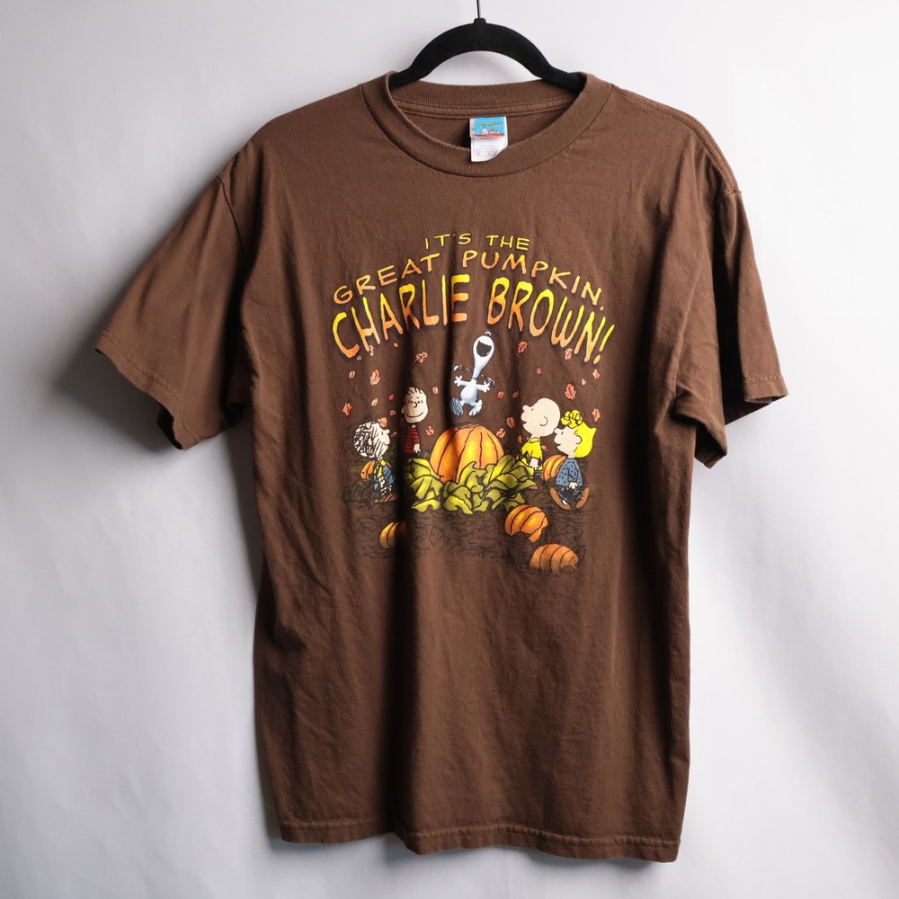 Peanuts Its The Great Pumpkin Charlie Brown T-Shirt Brown Graphic Mens Medium